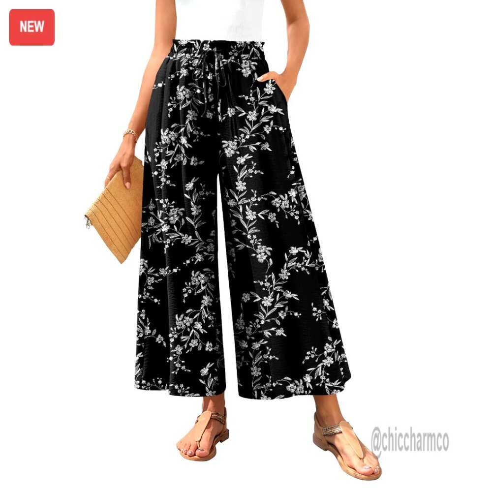 Wide Leg Palazzo Pants Elastic Waist with Pockets Casual Dressy